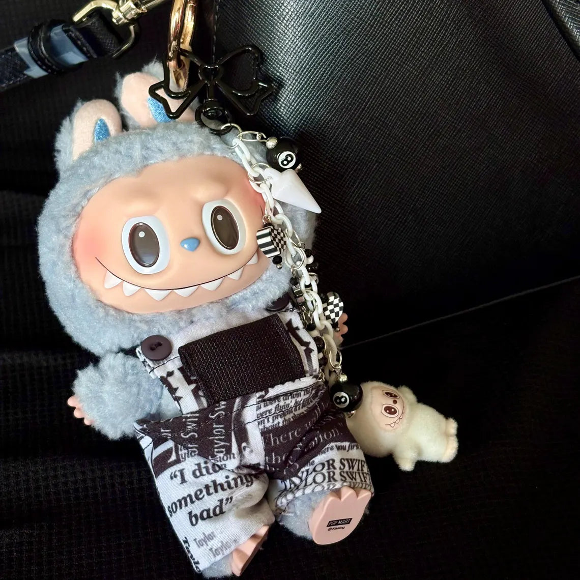 Handmade Labubu Outfit “Reputation Era” Inspired Overalls Set Doll Clothes Collectible Gift Taylor Era Edgy Aesthetic Newspaper Print Alt